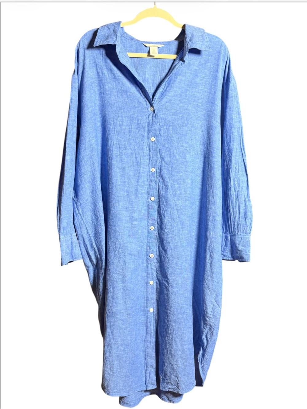 H&M Linen Blend Button Front Maxi Dress With Rounded Hem. Blue Size XL.
